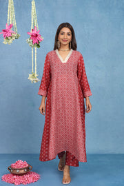 Malhaar Red Bhandini Cotton Kurta