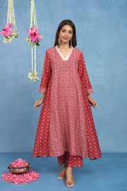 Malhaar Red Bhandini Cotton Kurta