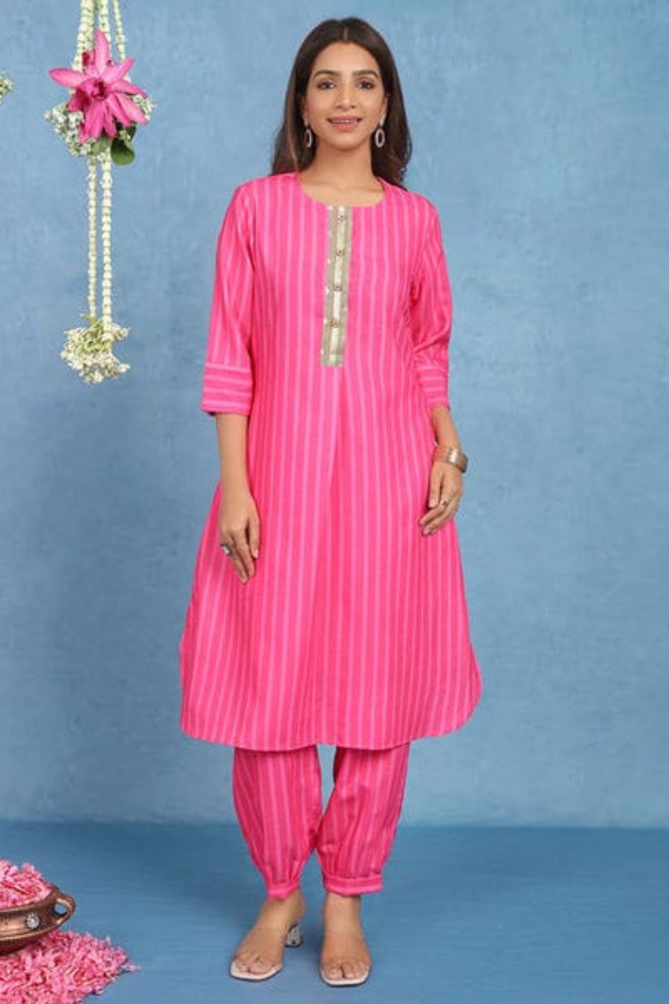 Malhaar Pink Cotton Kurta And Bottom