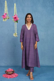 Malhaar Purple Bhandini Cotton Kurta And Bottom