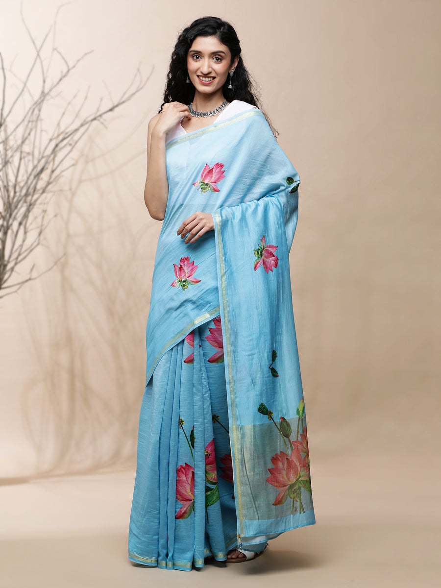 Nalini Chanderi Blue Silk Saree