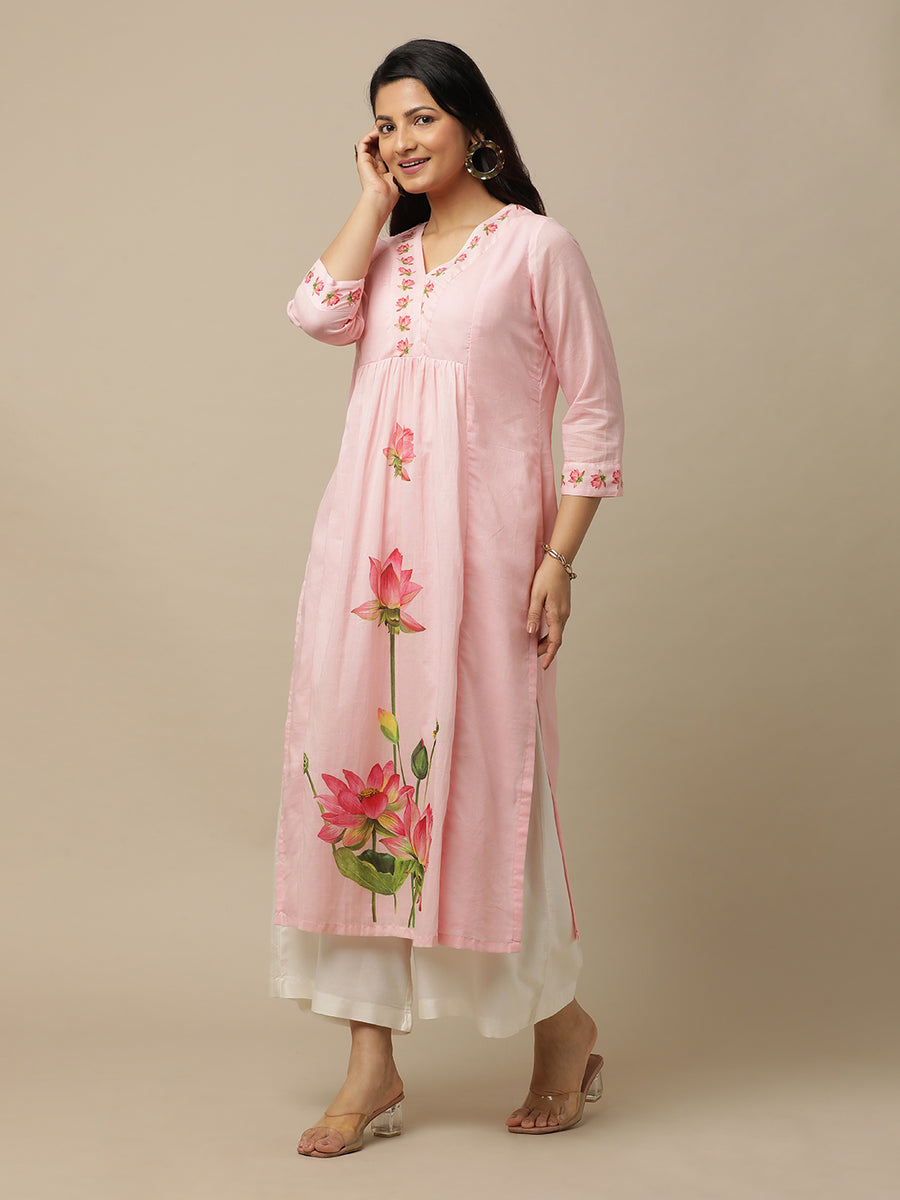 Old Rose Pink Lotus Printed Cotton Suit