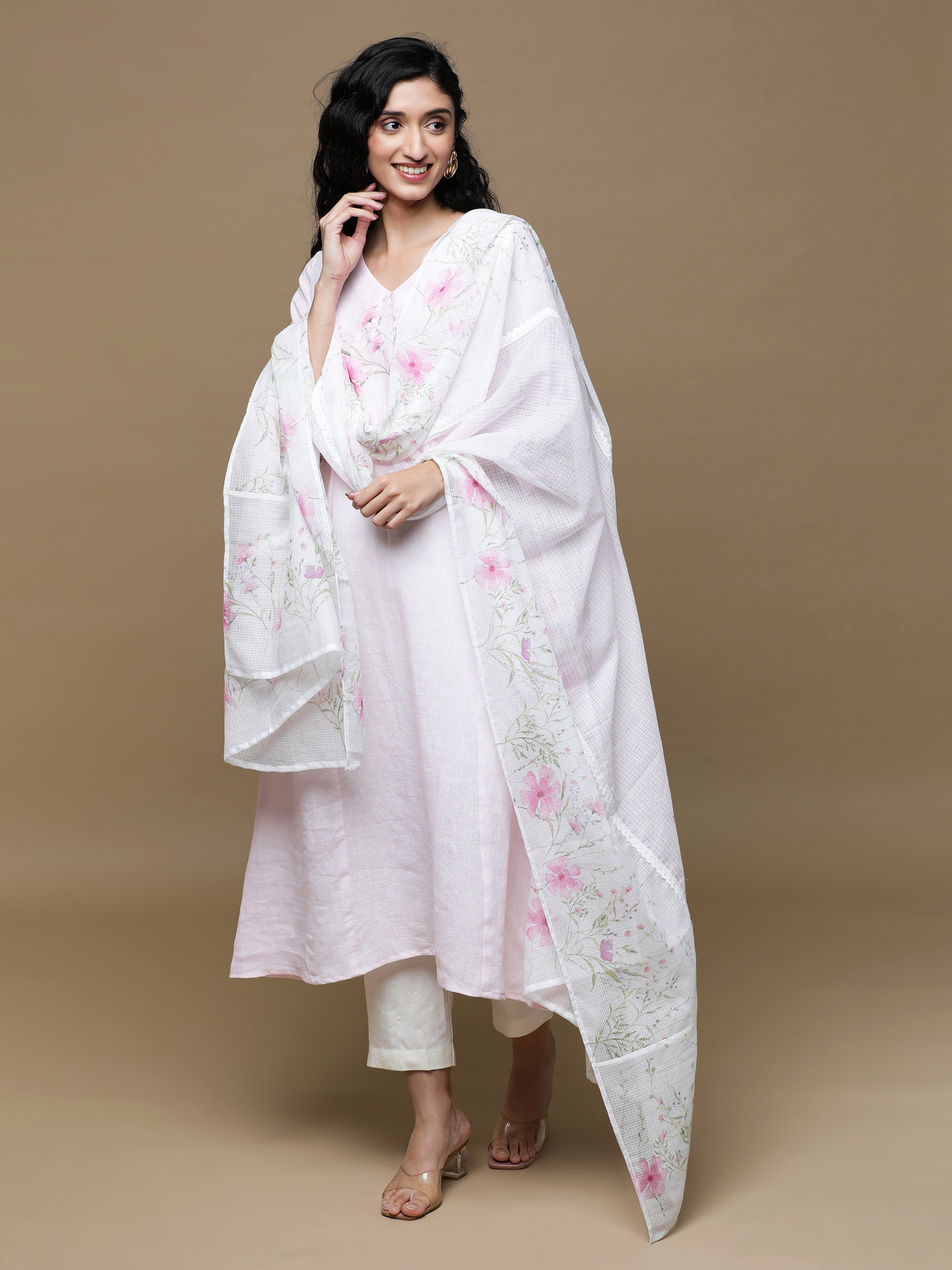 Heritage Glow Powder Pink Linen Kurta