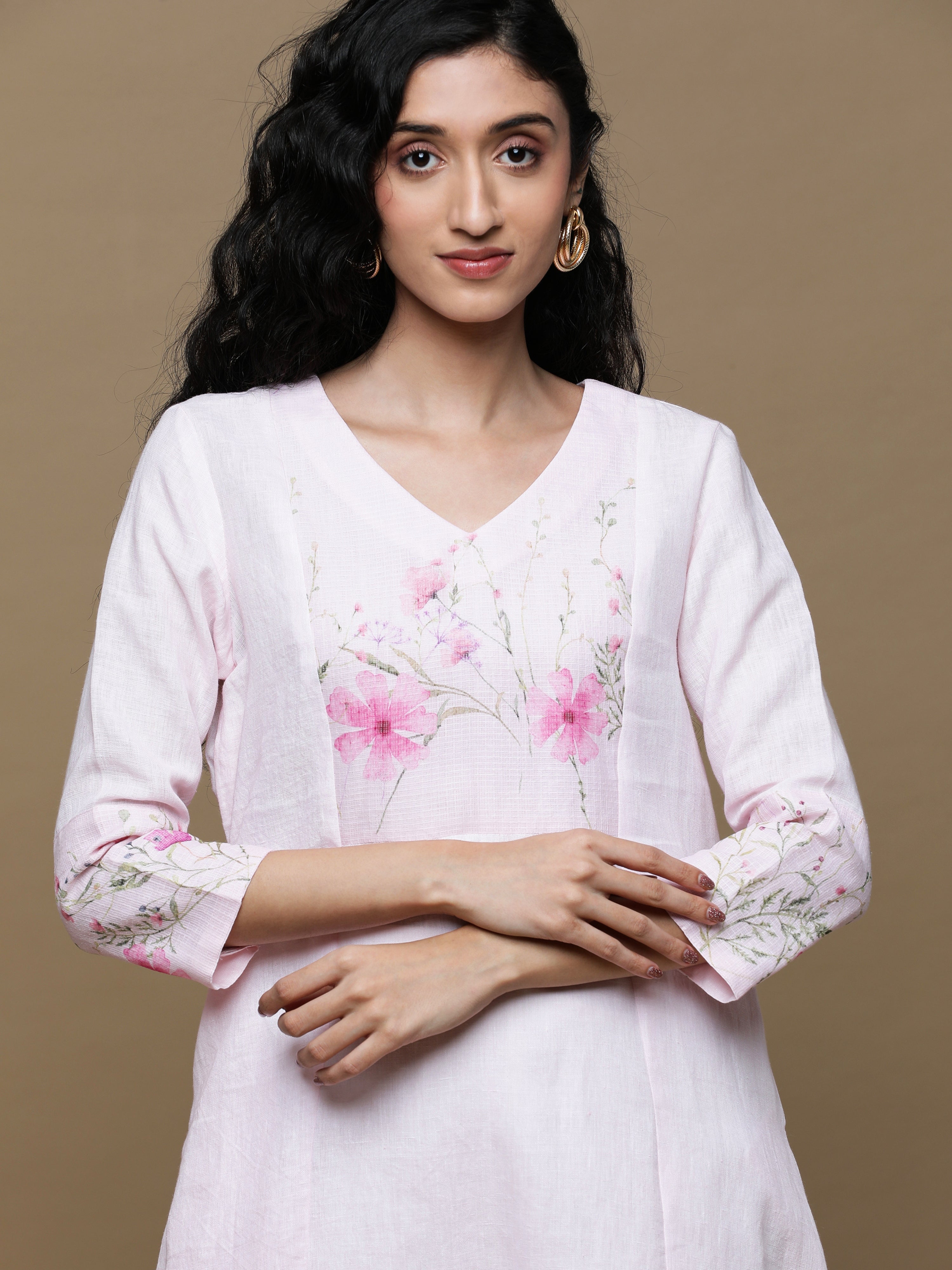 Heritage Glow Powder Pink Linen Kurta And Bottom
