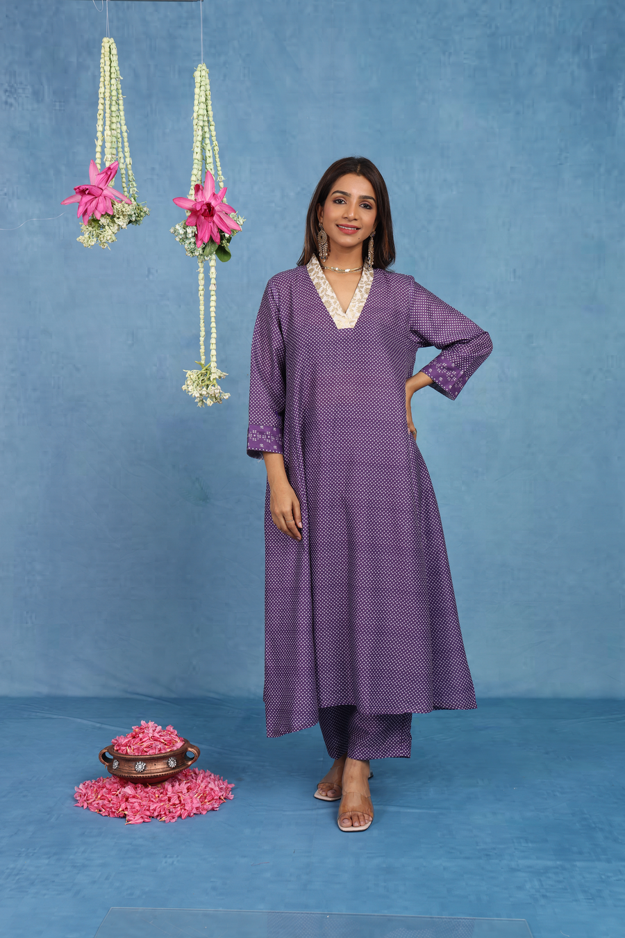 Malhaar Purple Bhandini Cotton Kurta And Bottom