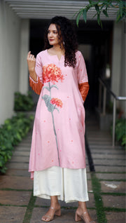 Tropical Valley Mauve Pink Staple Silk Kurta/ Dress