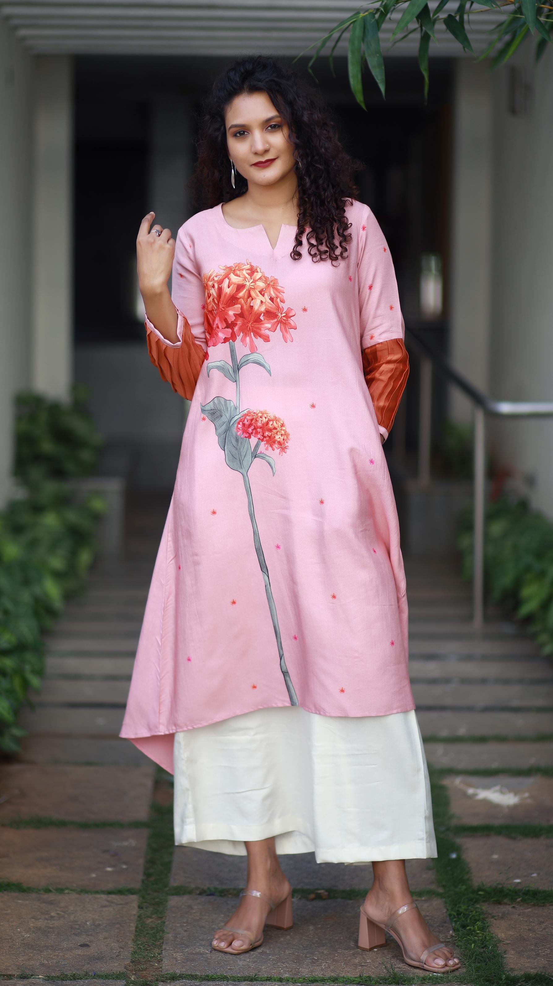 Tropical Valley Mauve Pink Staple Silk Kurta/ Dress