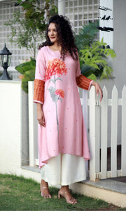 Tropical Valley Mauve Pink Staple Silk Kurta/ Dress