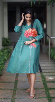 Tropical Valley Emerald Green Staple Silk Kurta/ Dress