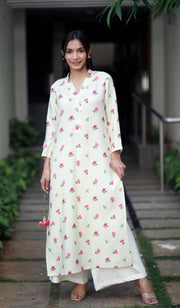 Roseate Charm Cream Staple Silk Kurta/ Dress