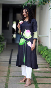 Lotus Valley Black Staple Silk Kurta/ Dress