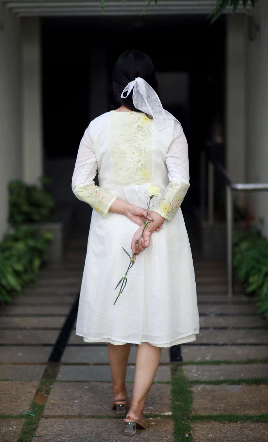 Pearl Bloom Kota Cotton And Yellow Orchid Kurta/ Dress