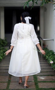 Angelic Essence White And Lilac Orchids Kota Cotton Kurta/ Dress