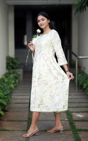 Dainty Dusk Pastel Green Staple Silk Kurta With Floral Design Kurta/ Dress