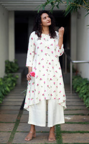 Roseate Charm Creamy Staple Silk Kurta/ Dress