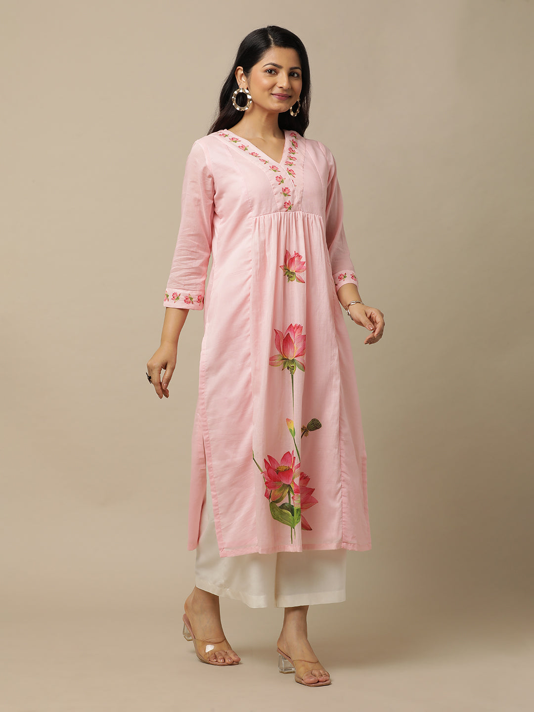 Old Rose Pink Lotus Printed Cotton Suit