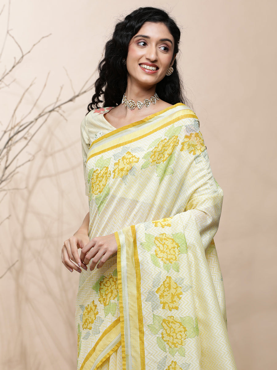 Manjari Chanderi Yellow Silk Saree