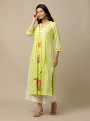 Yellow Lotus Printed Cotton Suit