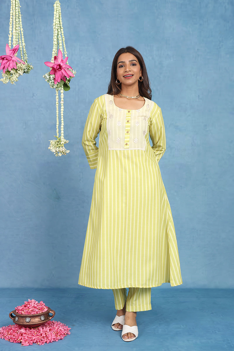 Malhaar Yellow Cotton Kurta And Bottom