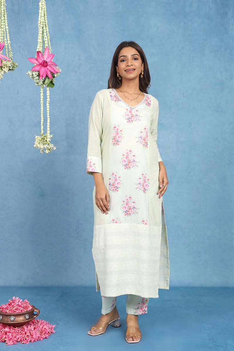 Malhaar Pista Green Cotton Kurta