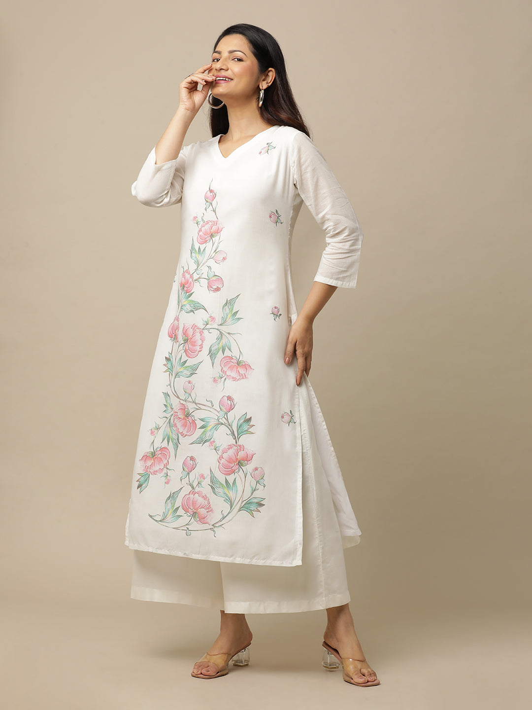 Ivory Peony Printed Cotton Suit