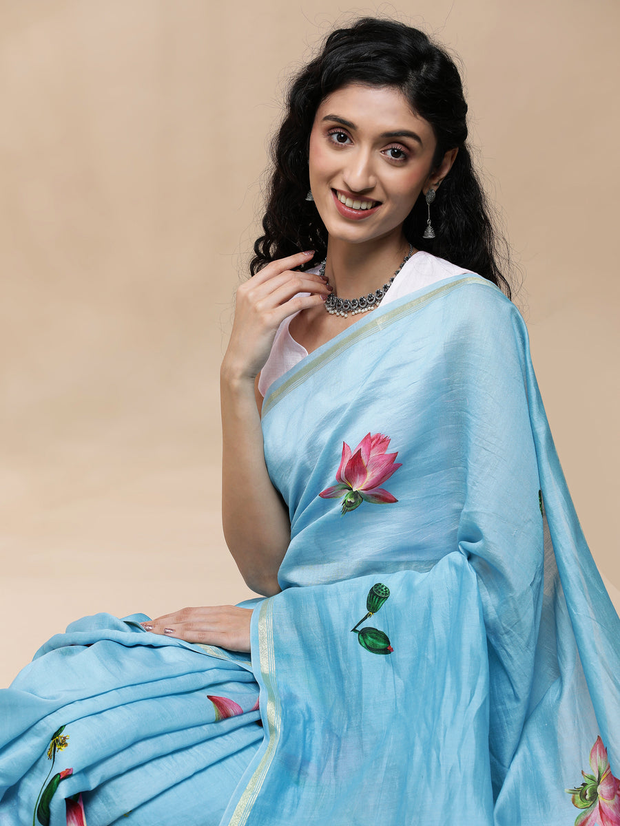 Nalini Chanderi Blue Silk Saree