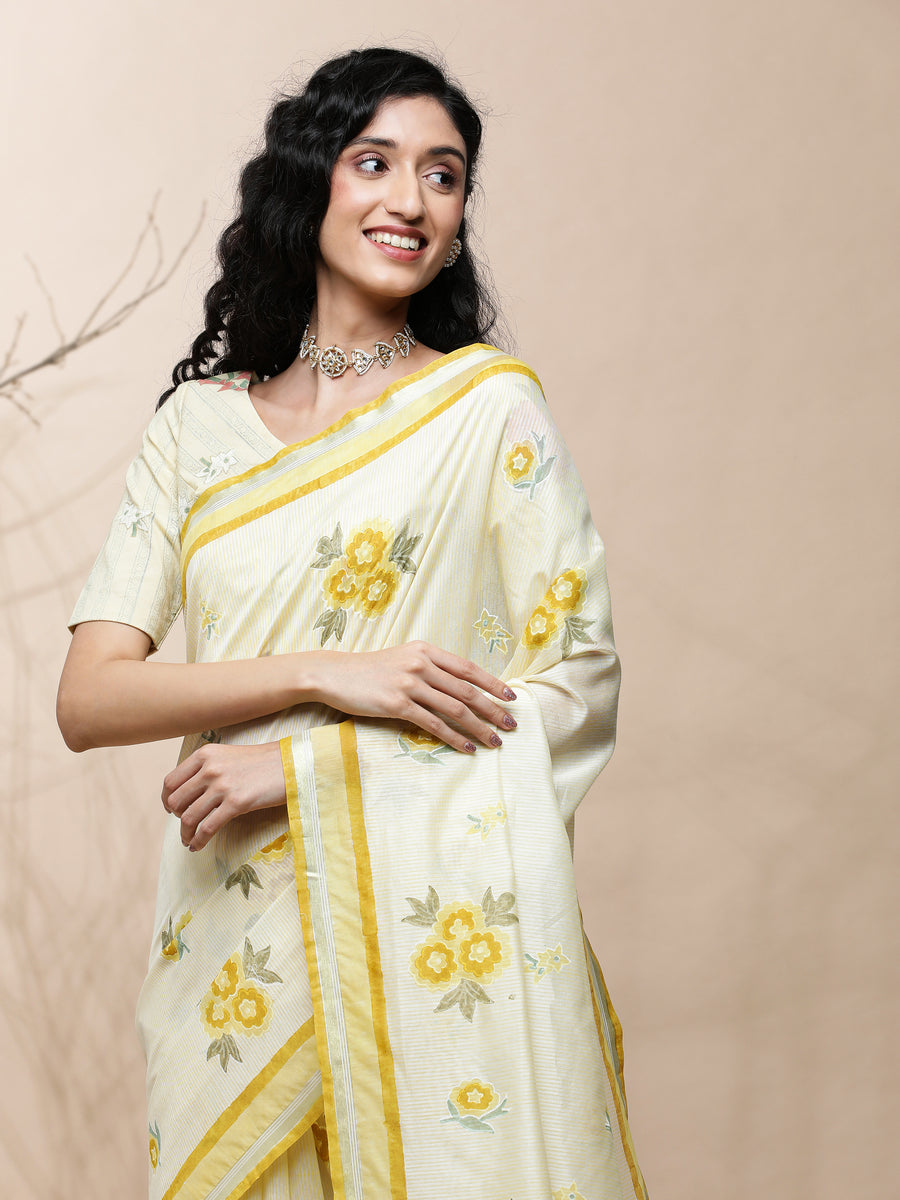 Bageecha Chanderi Yellow Silk Saree