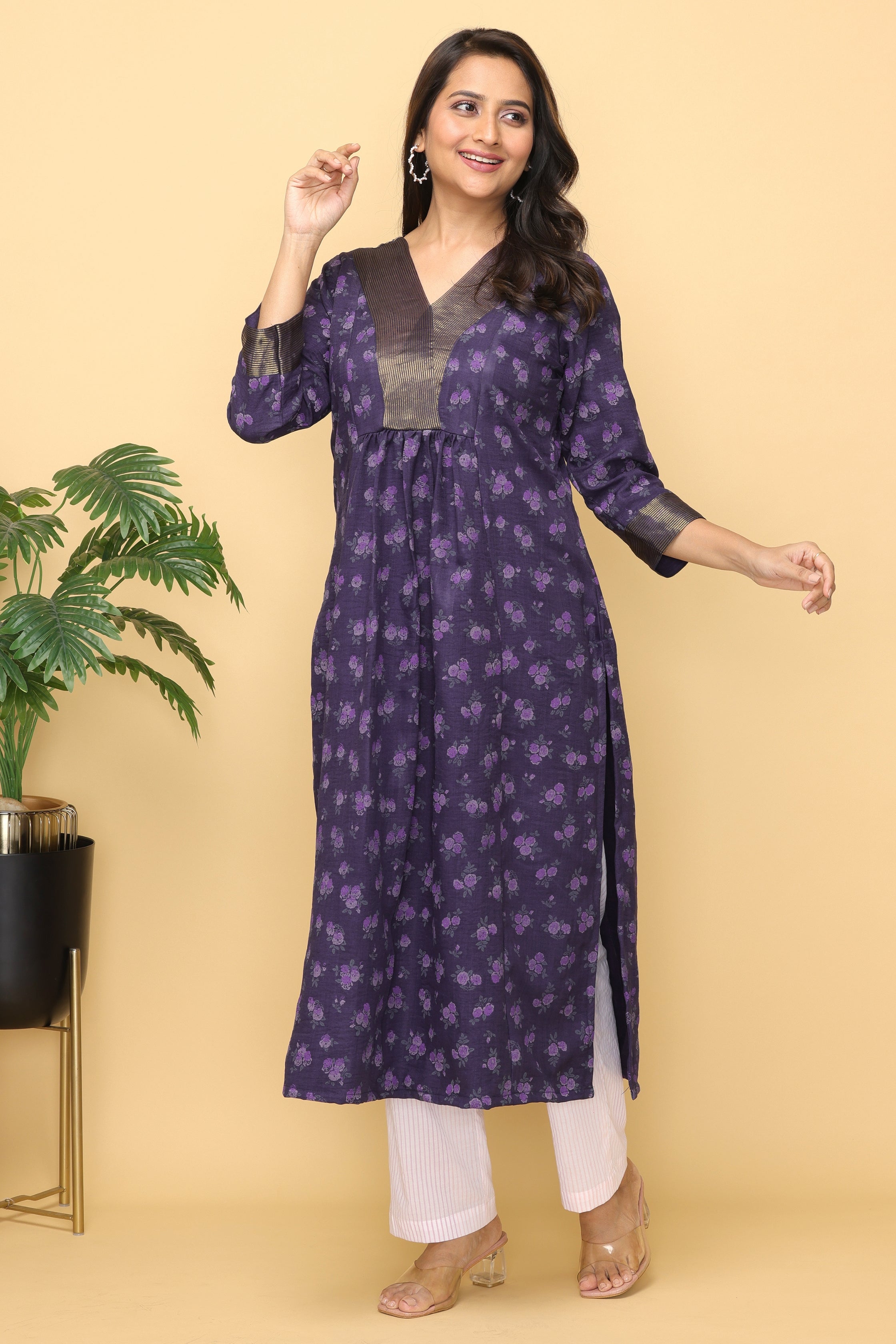 Malhaar Twill Zari Yoke  Cotton Kurta And Bottom