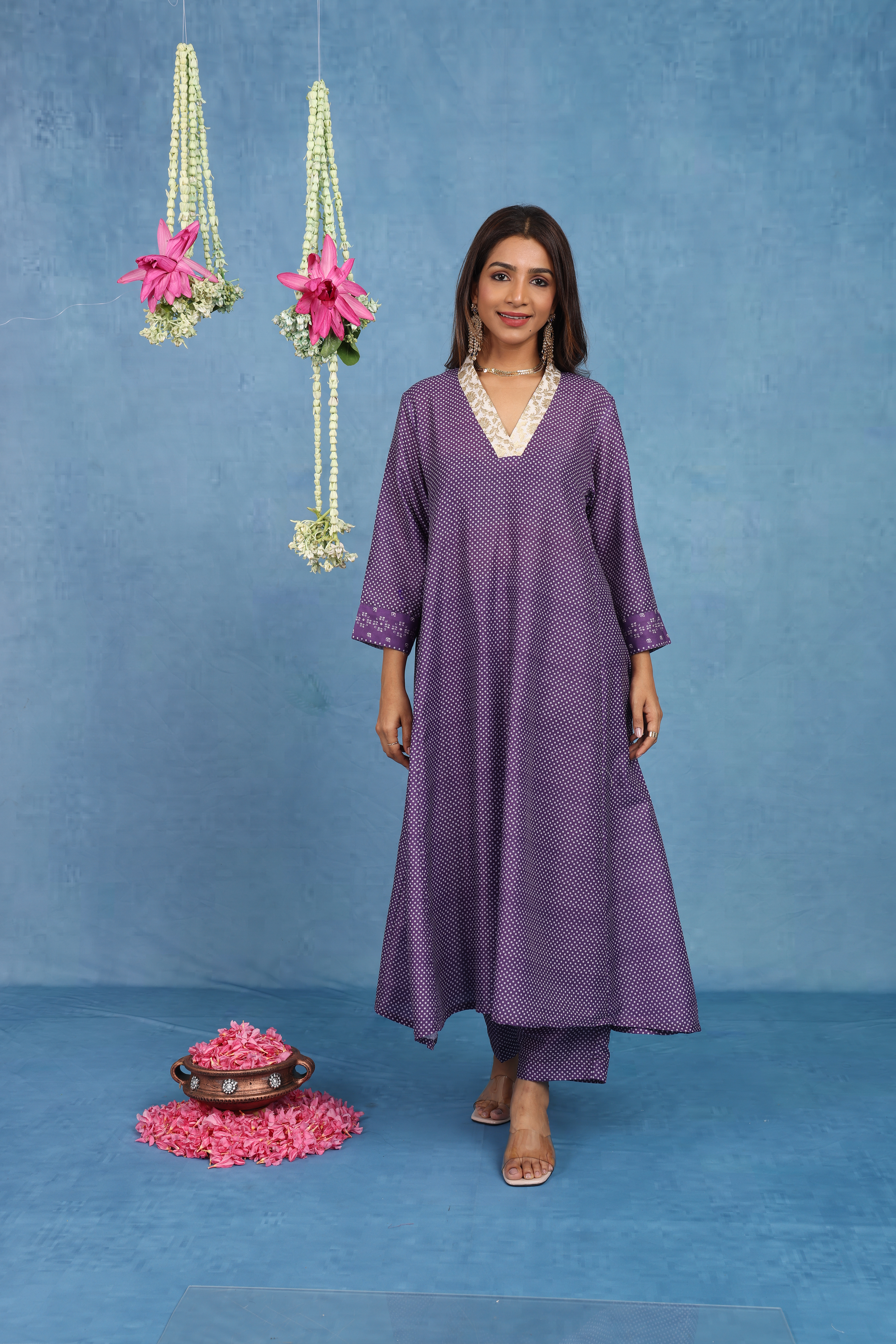 Malhaar Purple Bhandini Cotton Kurta