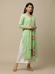 Sage Green Lotus Printed Cotton Suit