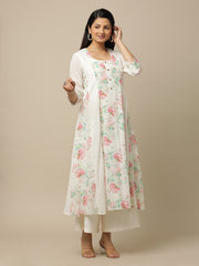 White Peony Printed Cotton Suit