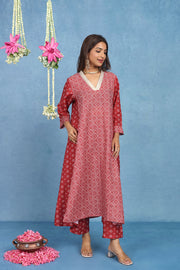 Malhaar Red Bhandini Cotton Kurta