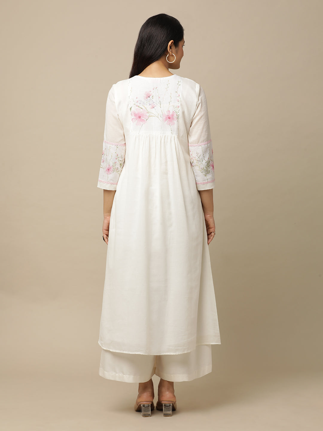 Bahaar Vanilla Kurta  With Lace Yoke