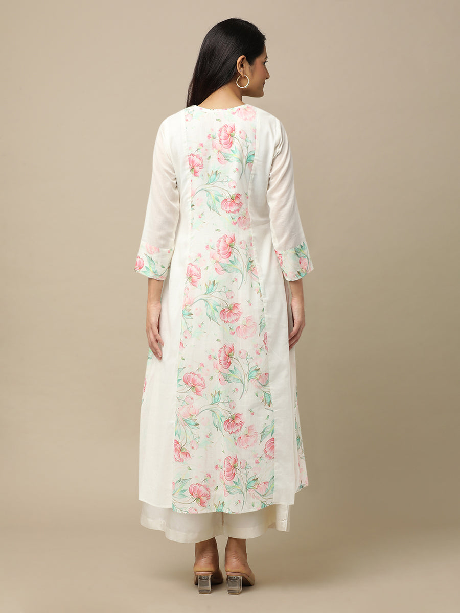 White Peony Printed Cotton Suit