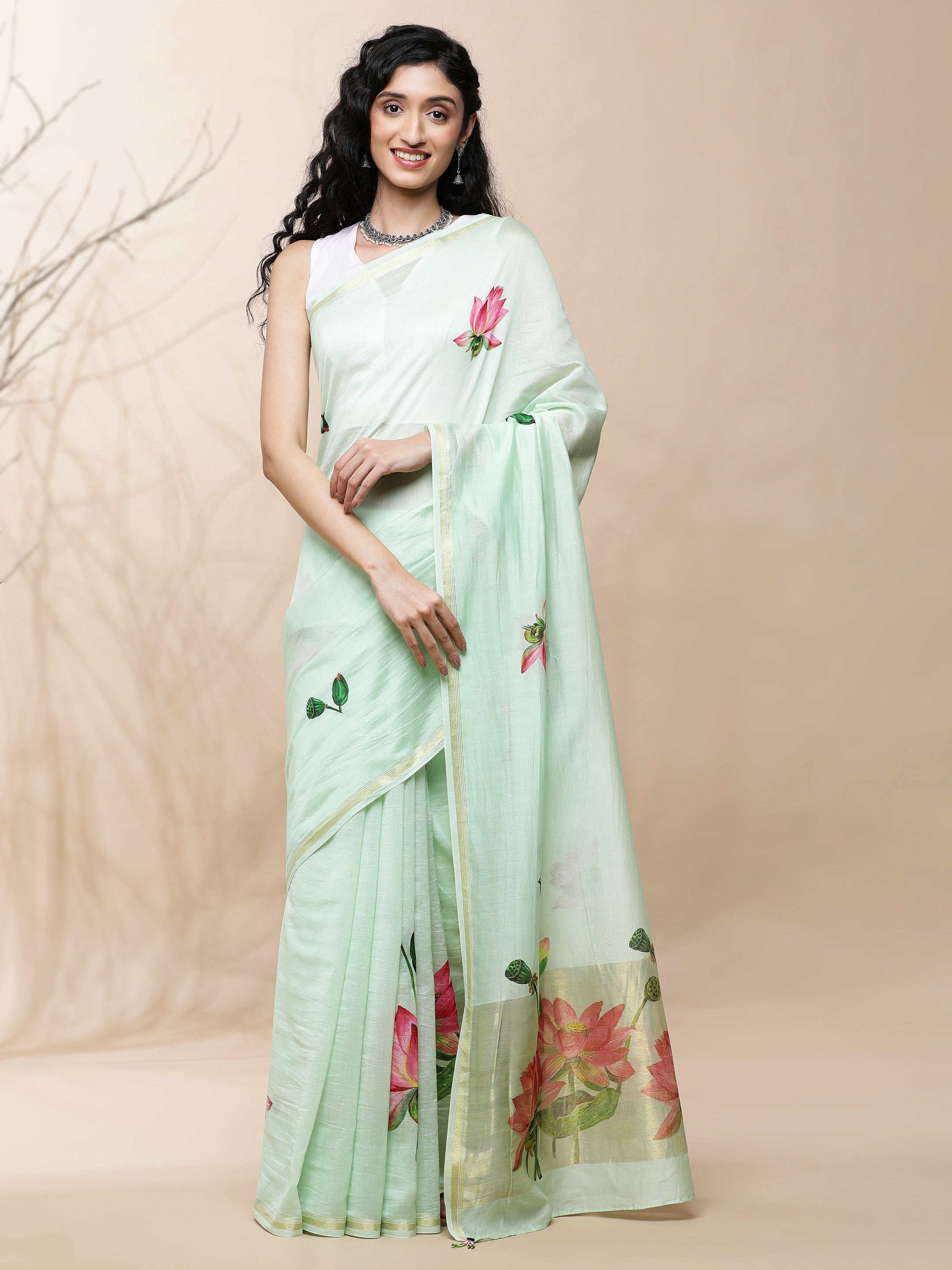 Nalini Chanderi Green Silk Saree