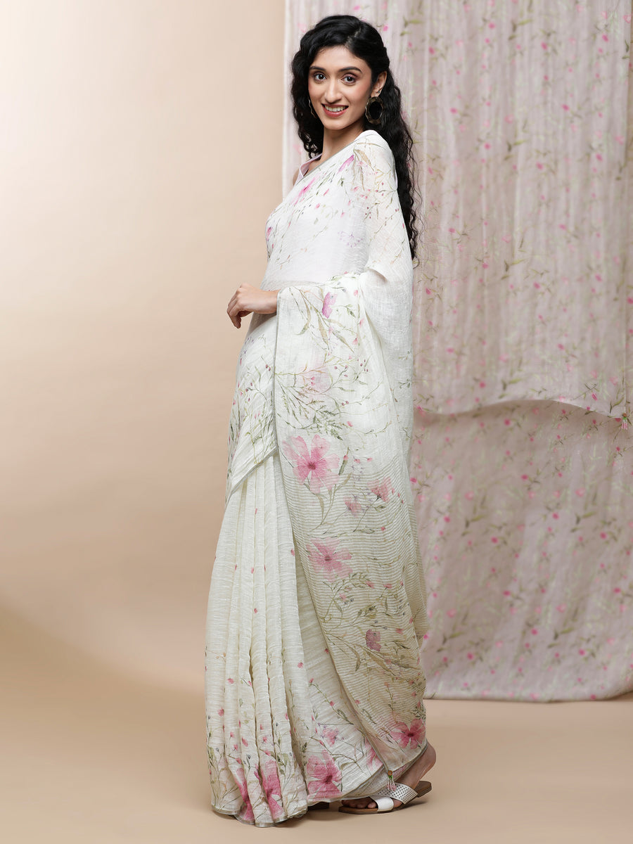 Roop Linen Pink On White Saree