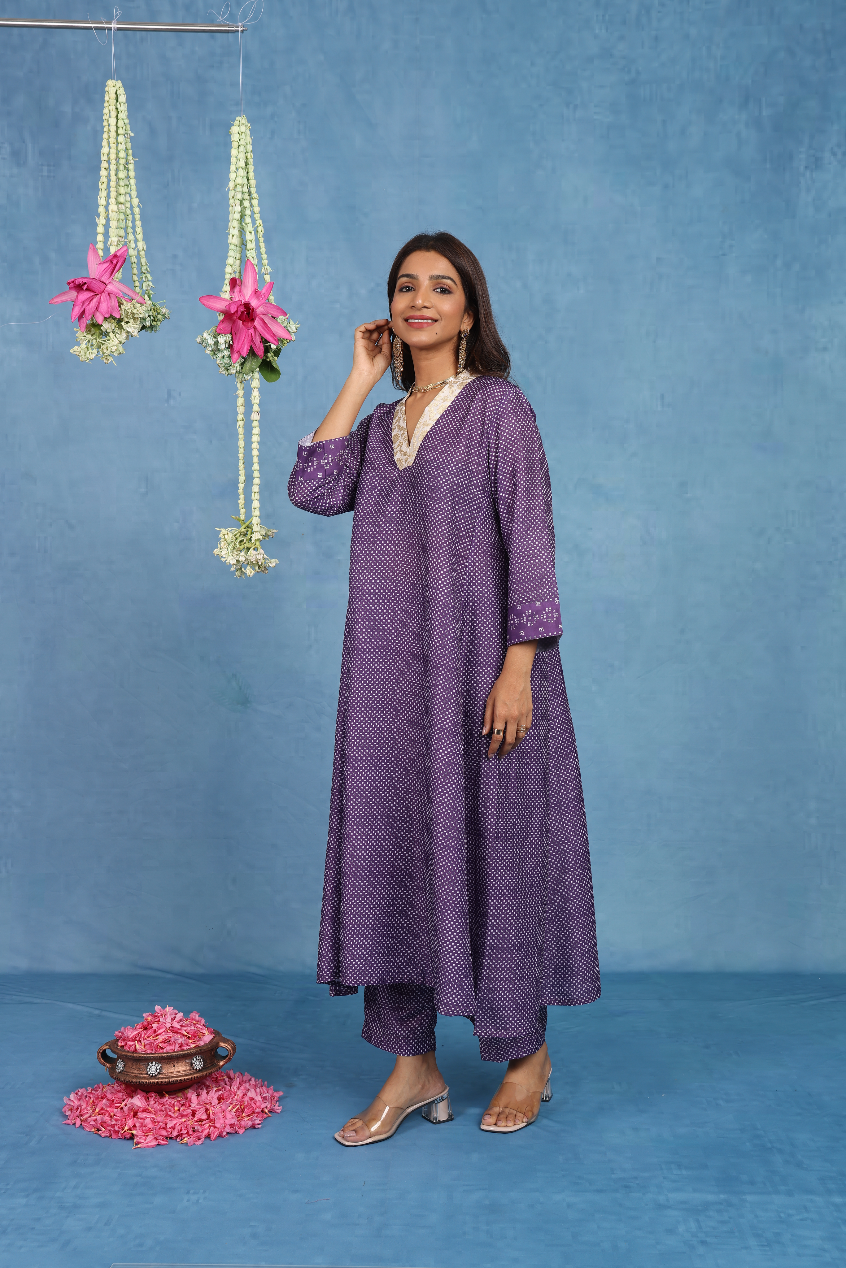 Malhaar Purple Bhandini Cotton Kurta