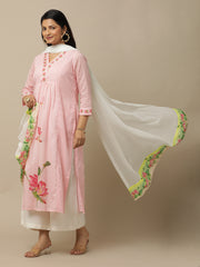 Old Rose Pink Lotus Printed Cotton Suit