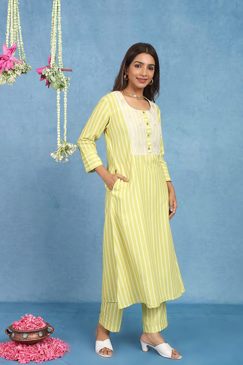 Malhaar Yellow Cotton Kurta And Bottom
