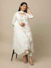 White Peony Printed Cotton Suit