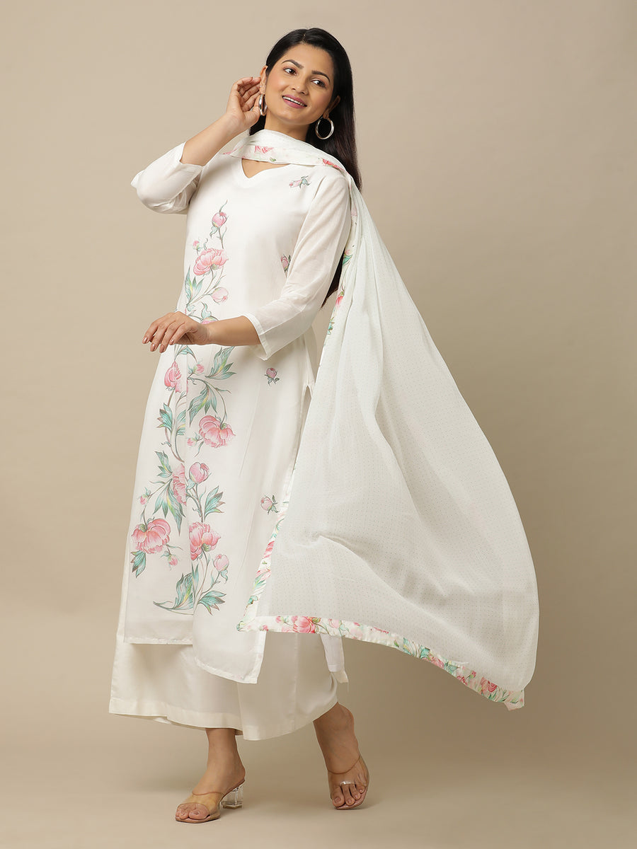 Ivory Peony Printed Cotton Suit