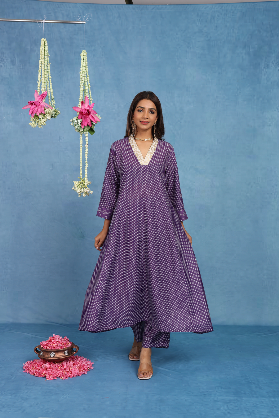 Malhaar Purple Bhandini Cotton Kurta And Bottom