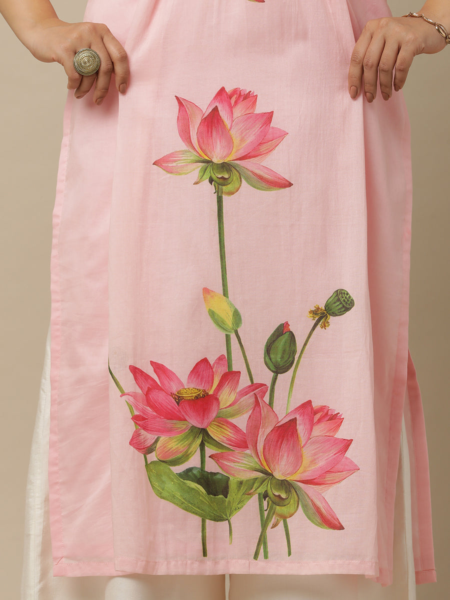 Old Rose Pink Lotus Printed Cotton Suit