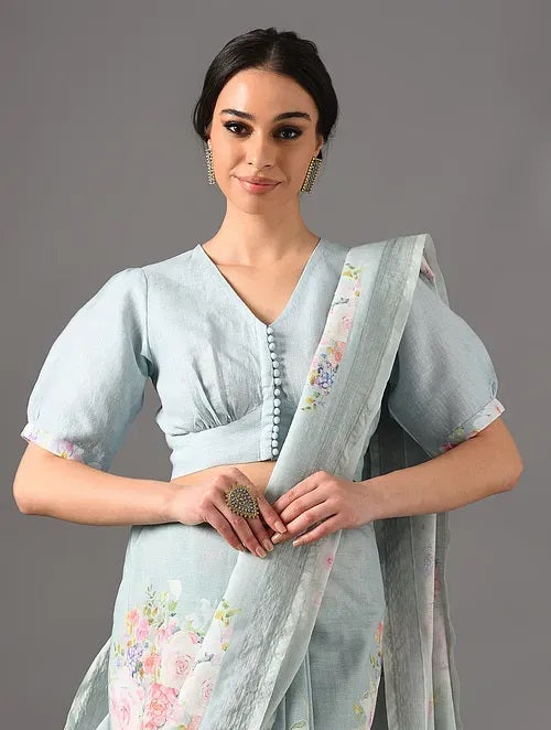 Sitara - Victorian Bloom - Moody Blue Linen Blouse