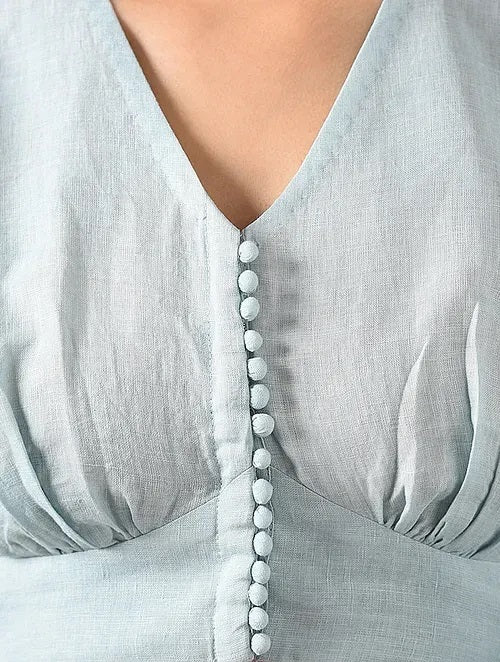 Sitara - Victorian Bloom - Moody Blue Linen Blouse