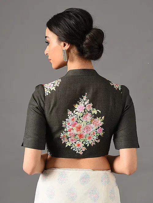 Sitara - Garden Tea Charcoal Linen Blouse