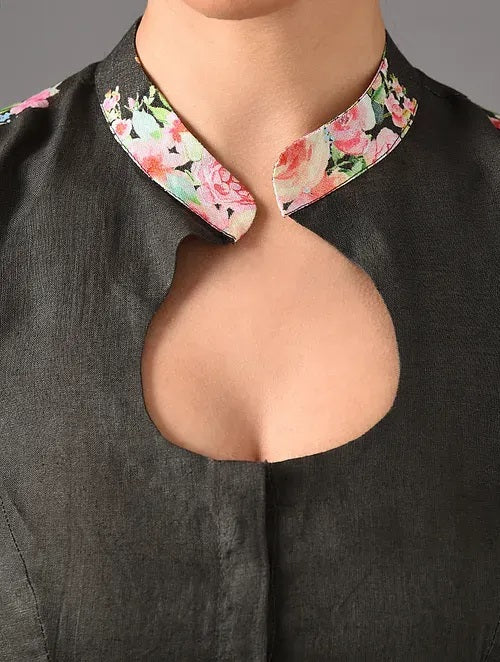 Sitara - Garden Tea Charcoal Linen Blouse