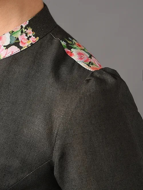 Sitara - Garden Tea Charcoal Linen Blouse