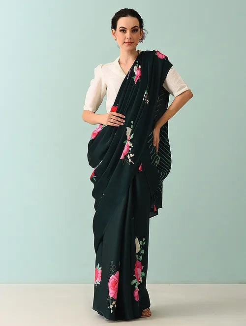 Noor - Petal Poetry Dark Leaf Modal Saree