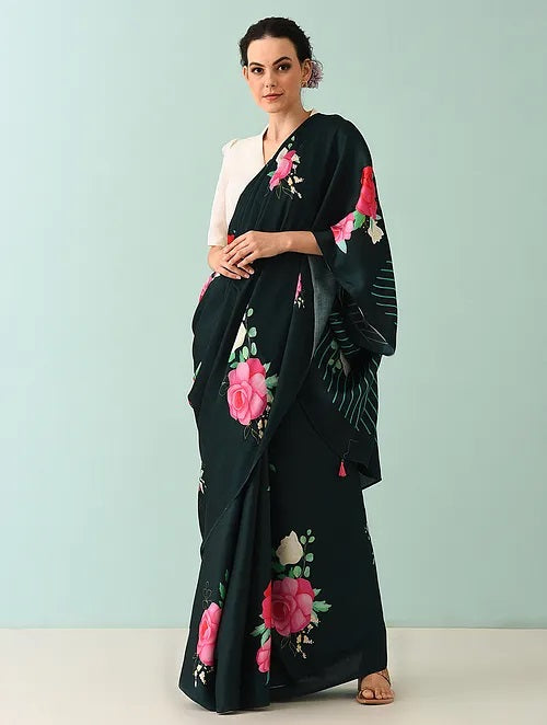 Noor - Petal Poetry Dark Leaf Modal Saree